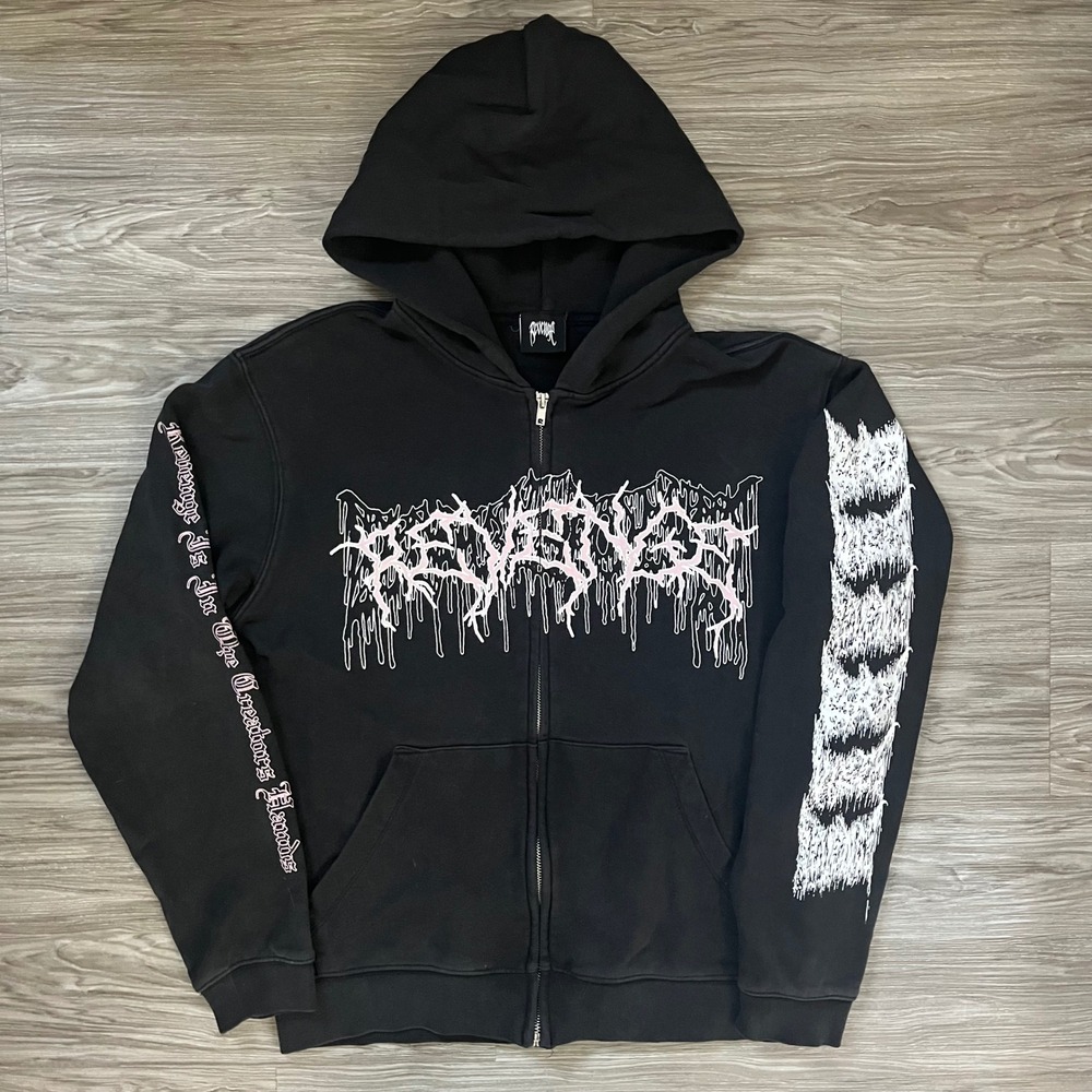 Revenge Gallery Black Pink Dripping Heart Zip Up Hoodie Mens Medium Streetwear